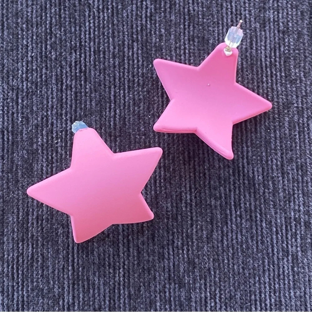 Hot Pink Star Earrings Pierced  - y2k 90s style